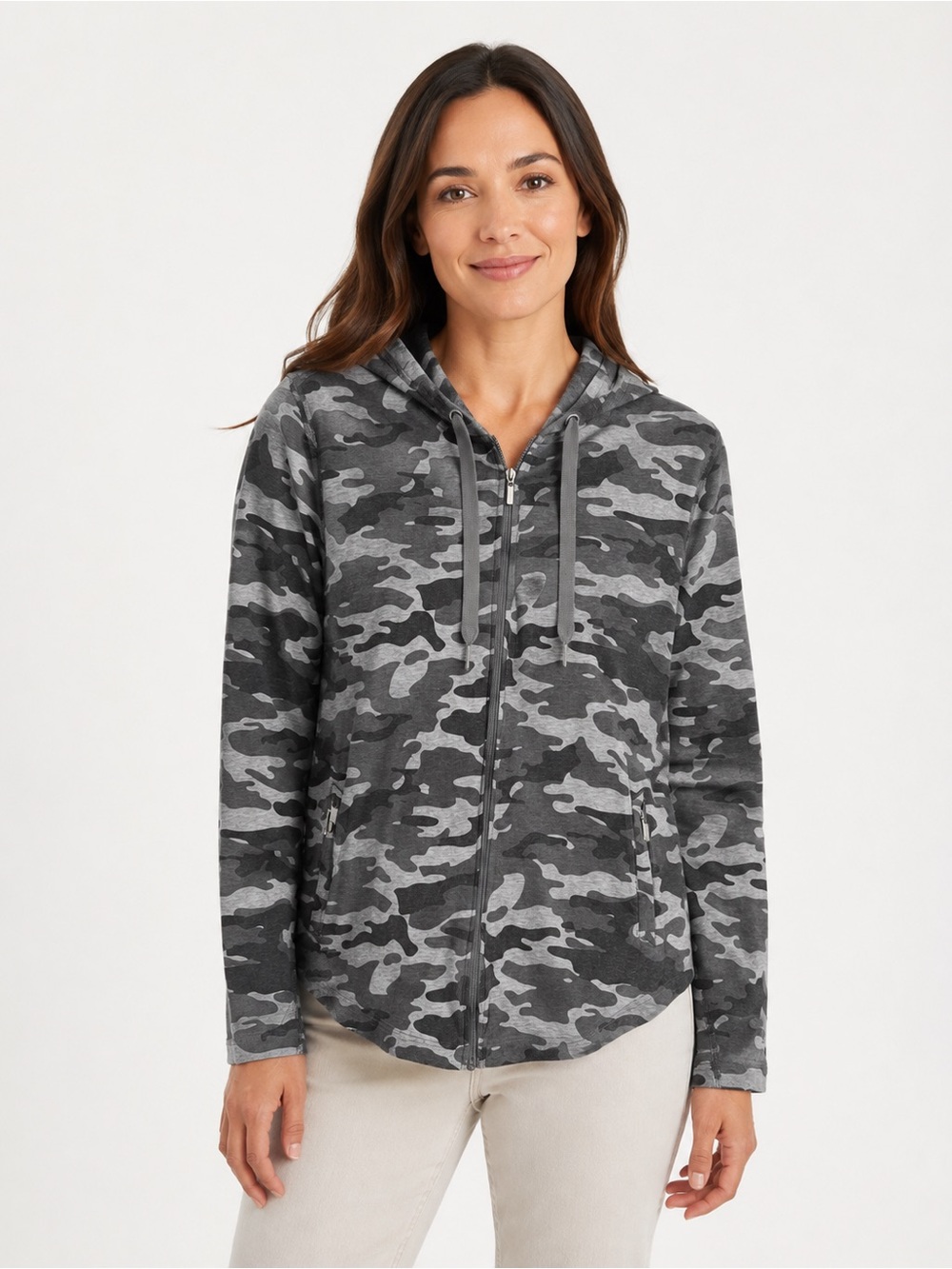Coolibar Women’s Gray Camo UPF 50+ Sun Protection Zip Hoodie Jacket Size XL